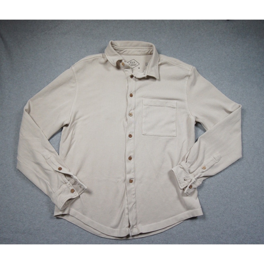 Men's Casual Beige Button-Down Shirt - Lightweight Long Sleeve